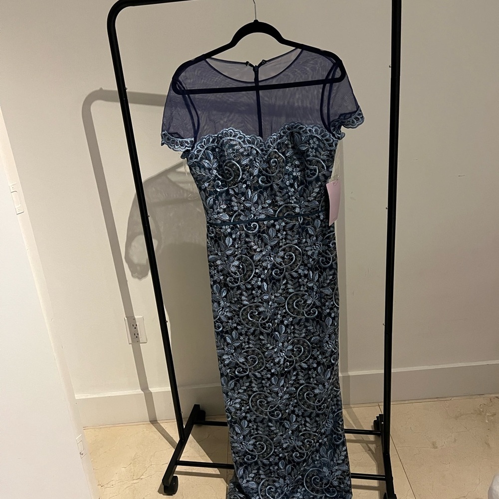 JS Collections Blue Sequin Gown with Sweetheart Neckline